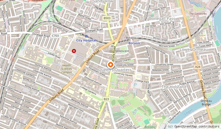 Map showing the location of Villa Italia in Belfast
