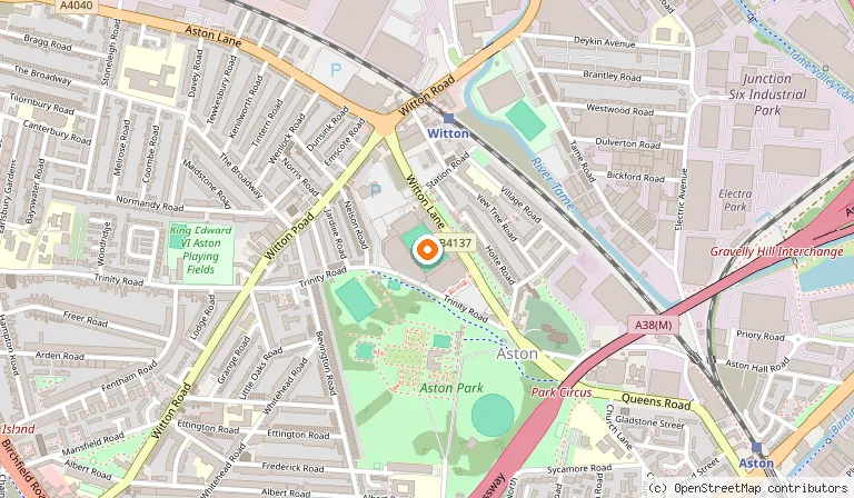 Map showing the location of Villa Park in Birmingham