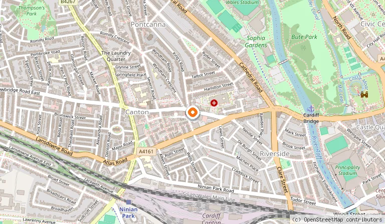 Map showing the location of Vivo Latino in Cardiff