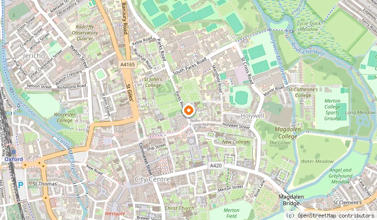 Map showing the location of Wadham College in Oxford
