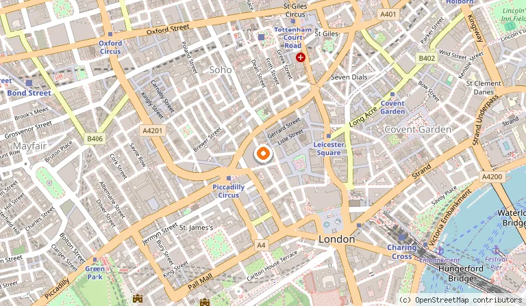 Map showing the location of Waxy O'Connor's London in London