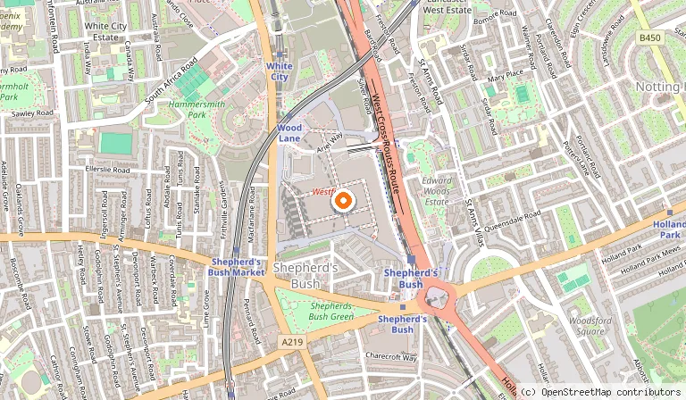 Map showing the location of Westfield London in London