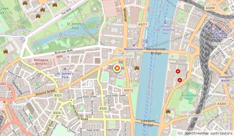 Map showing the location of Westminster Abbey in London