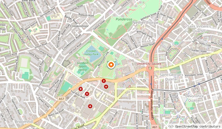 Map showing the location of Weston Park in Sheffield