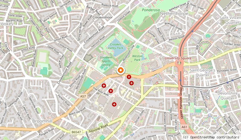 Map showing the location of Weston Park Museum in Sheffield