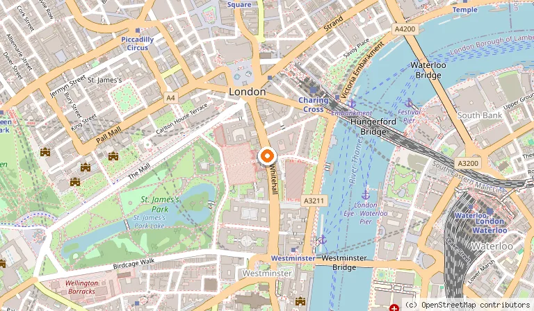 Map showing the location of Whitehall in London