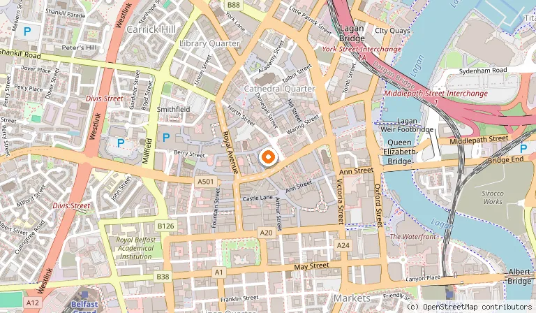 Map showing the location of Whites Tavern in Belfast