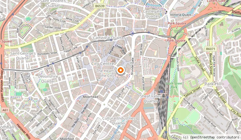 Map showing the location of Winter Garden in Sheffield