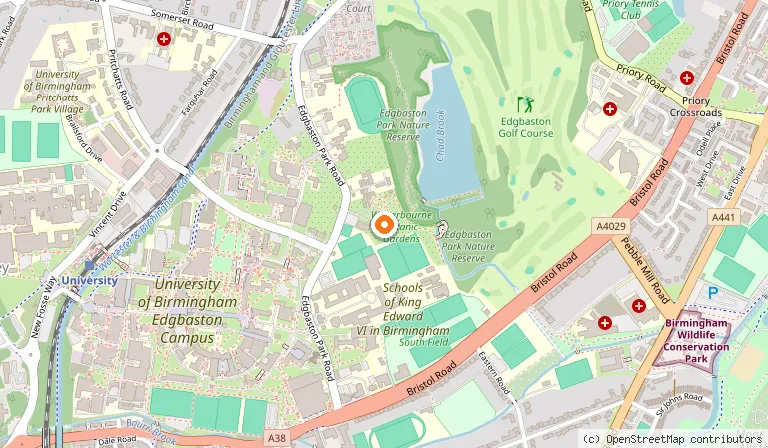 Map showing the location of Winterbourne House and Garden in Birmingham