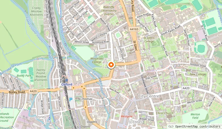 Map showing the location of Worcester College in Oxford