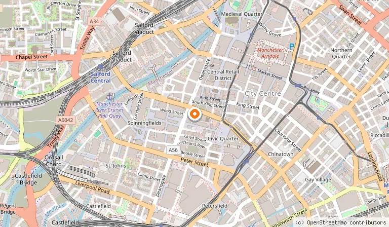 Map showing the location of YOTEL Manchester Deansgate in Manchester
